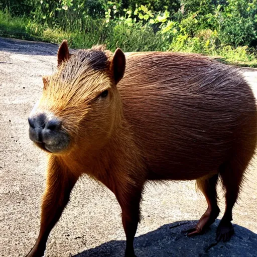 Prompt: a very buff capybara on the katy trail