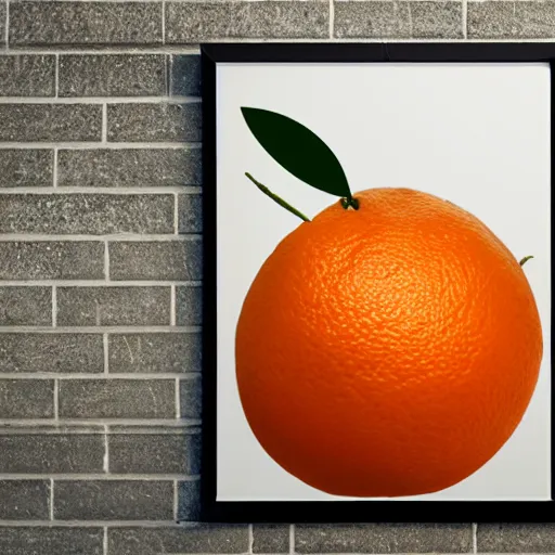 Image similar to a marketing poster of a single orange,