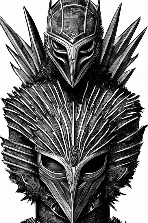 Image similar to armoured human, crow armour, symmetrical, highly detailed, digital art, black feathers, sharp focus, trending on art station, kentaro miura manga art style