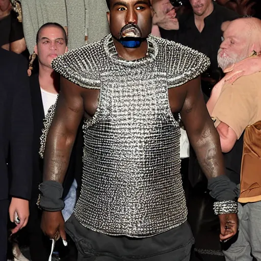 Prompt: kanye west wearing chainmail armor