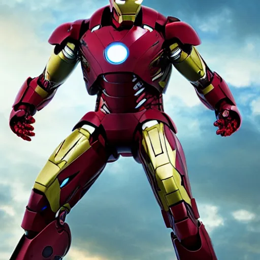 Image similar to iron man suit with heavy battle damage, 4k realistic photo