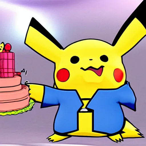 Image similar to pikachu with bfg 9 0 0 0 fighting with cakes, 3 d, photorealistic