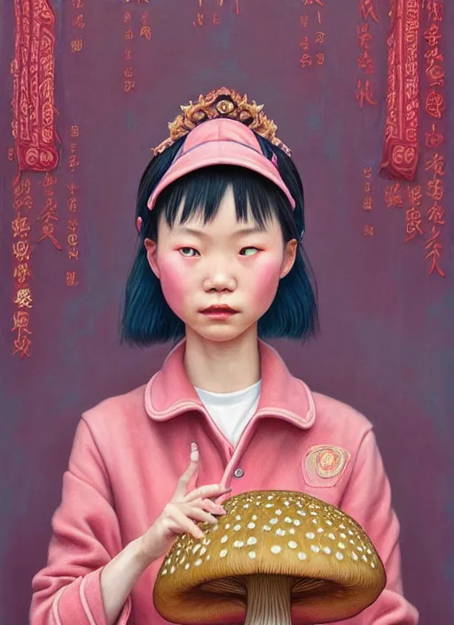 Image similar to yunnan girl with mushroom : : by martine johanna and simon stalenhag and chie yoshii and casey weldon and wlop : : ornate, dynamic, particulate, rich colors, intricate, elegant, highly detailed, centered, artstation, smooth, sharp focus, octane render, 8 k