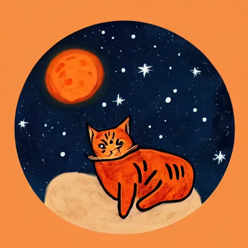 Prompt: A fuzzy orange cat sitting on planet earth, space with stars in the background, highly-detailed illustration, Artstation