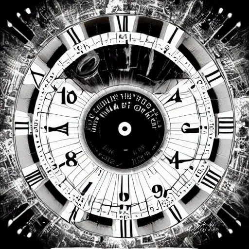 Image similar to the clock stop when you reach the end of time, surreal, transcendent plan of existence