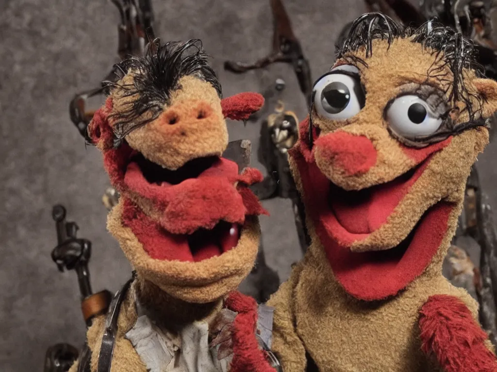 Prompt: Bruce Campbell as Ash in Evil Dead muppets