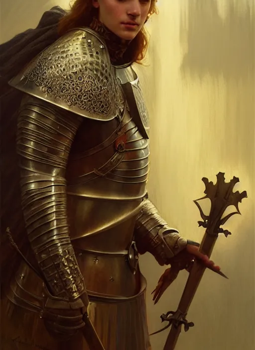 Image similar to medieval knight, diffuse lighting, fantasy, intricate, elegant, highly detailed, lifelike, photorealistic, digital painting, artstation, illustration, concept art, smooth, sharp focus, art by John Collier and Albert Aublet and Krenz Cushart and Artem Demura and Alphonse Mucha