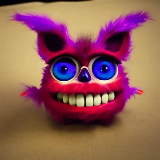 Image similar to a demonic furby with human teeth