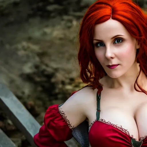 Image similar to Triss Merigold cosplay by Dominique Mcelligott, seductive gaze, 8k, professional photography, cinematic studio shot