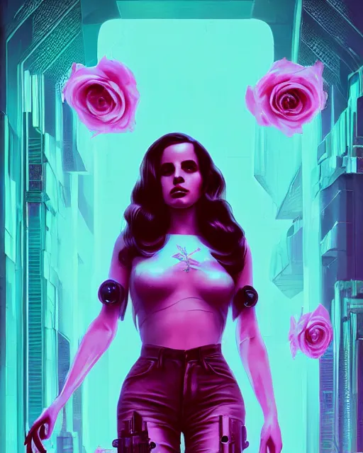 Prompt: portrait of lana del rey as a cyberpunk cyborg. roses, sci - fi, missing panels, intricate abstract upper body intricate artwork, by tooth wu, wlop, beeple, dan mumford. concept art, octane render, deviantart, greg rutkowski, cinematic arthouse, key art, hyper realism, iridescent accents