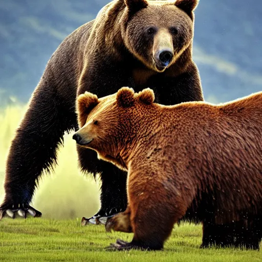 Image similar to national geographic extremely high quality photo of a dinosaur fighting a bear,