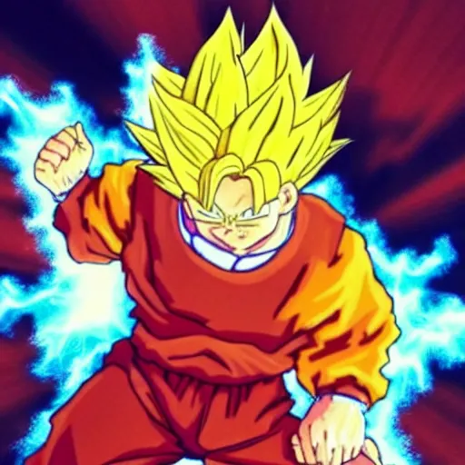 Image similar to ronald mcdonald going super saiyan 3