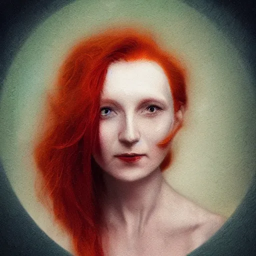 Image similar to portrait of a redhead woman by stanisław witkiewicz, mixed technique