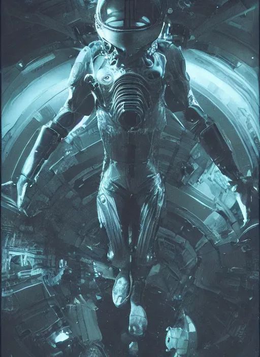 Prompt: astronauts alien in dark void underwater - complex and hyperdetailed technical suit. reflection and dispersion materials. rays and dispersion of light. volumetric light. f / 3 2. noise film photo. flash photography. ultra realistic, wide angle. poster by wayne barlowe, hajime sorayama aaron horkey, craig mullins