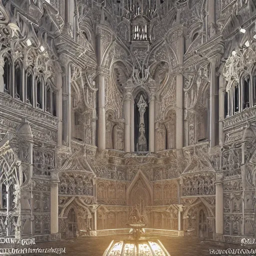 Prompt: a hyperrealistic 3 d render of a delicate ivory sculpture of an ornate detailed cathedral populated by mandelbrot fractals, micro detail, unreal engine, backlit lighting, octane renderer, catholicpunk, glowing, photorealistic, physically based rendering, carved soap, trending on cgsociety