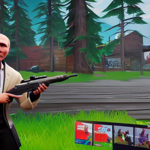 Image similar to vladimir putin as fortnite character, gameplay screenshot