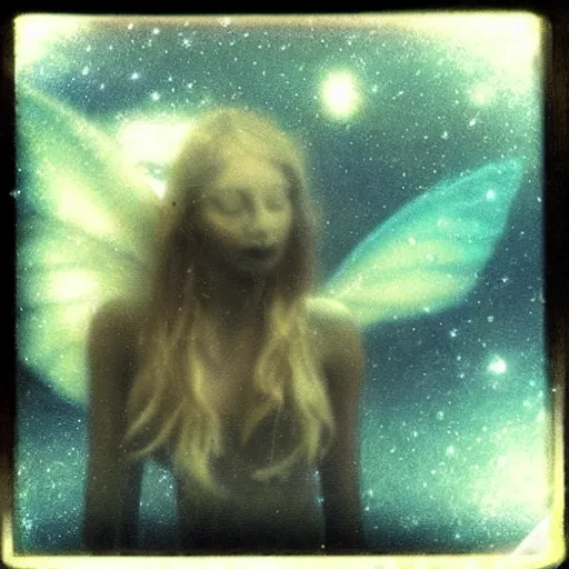 Prompt: astral fairy in the night sky, polaroid photo, perfect photo, photo pinterest