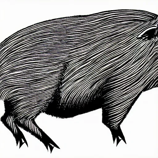 Image similar to book illustration of a wild boar dancing. the boar has shades. book illustration, monochromatic, white background, black and white image