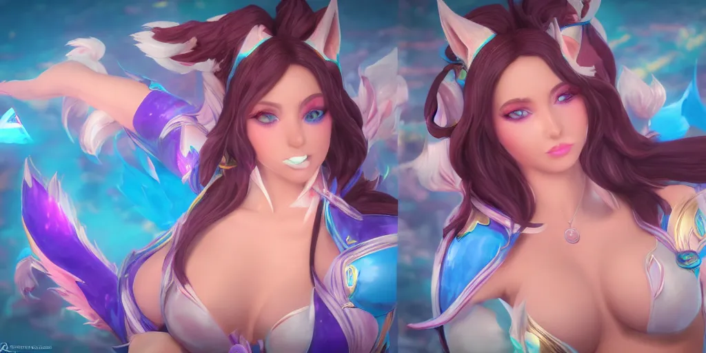 Prompt: beautiful character sheet of pool party Ahri (wild rift). 3d render, octane render, realistic, highly detailed, trending on artstation