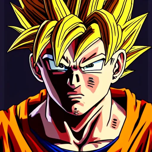 Prompt: ultra realistic portrait painting of shane from the walking dead as super saiyan goku, art by akira toriyama, 4 k, dragon ball artstyle, cel shaded, highly detailed, epic lighting