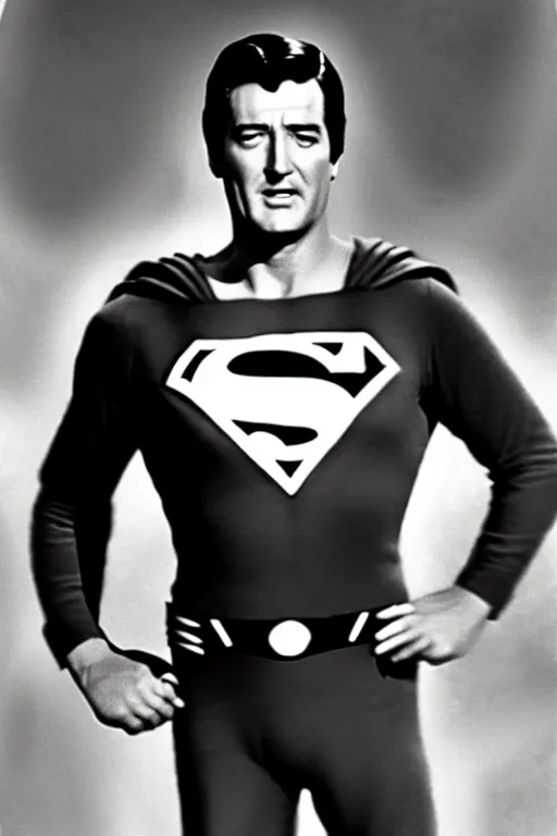 Image similar to rock hudson playing superman in 1 9 7 8, superhero movie