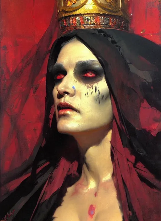 Prompt: necromancer empress, detailed face, detailed painting, epic lighting, by ilya repin, phil hale and kent williams