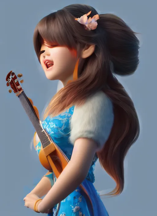 Image similar to a cute asian girl singing, flowing hair in the style of pixar animation, full body shot, award winning, hyper detailed, studio lighting, artstation, octane renderer, unreal engine