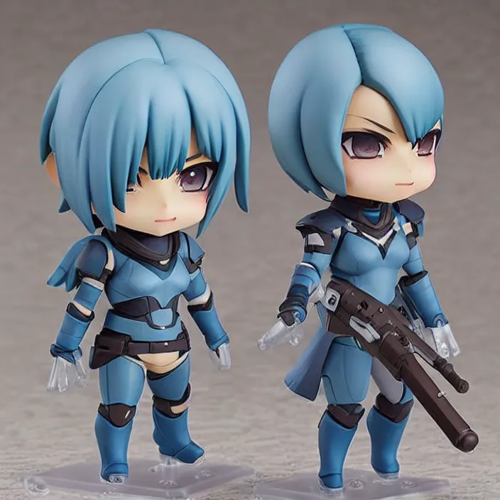 Image similar to destiny commander zavala!!!!!!!!!!!!!!!!!!!!!!!!!!, an ( ( ( ( ( anime ) ) ) ) ) nendoroid of commander zavala, figurine, light - blue skin and bald!!!!!!!!, detailed product photo