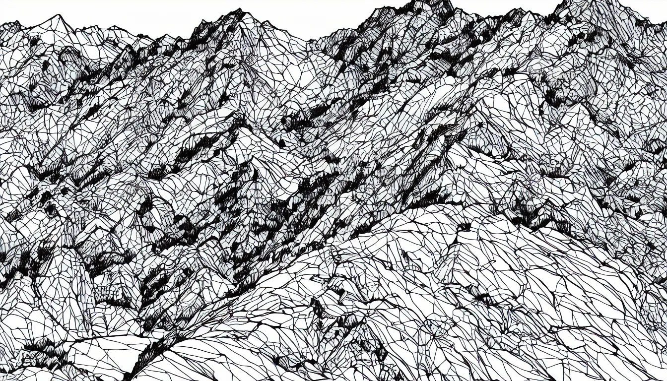 Prompt: backpacking over mountain ridgeline, minimalist line art by moebius, clean long lines, ultra detailed