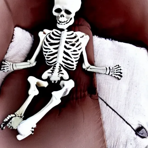 Image similar to little johnny woke up when the skeleton pulled on his little toe