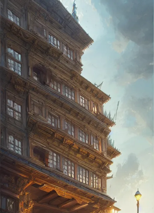 Image similar to a building with a very complicated architecture by mikyoung kim, very detailed, intricate details, complimentary colors, perfect lighting, perfect composition, aesthetic, masterpiece, award winning, artstation, darek zabrocki, greg rutkowski, artgerm, 4 k