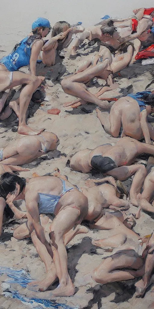 Prompt: oil painting scene from beach by kim jung gi