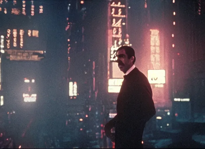 Image similar to film still, borat in blade runner, 8 k