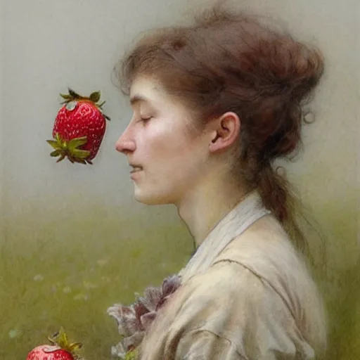 Image similar to ( ( ( ( ( woman on a strawberry field. muted colors. ) ) ) ) ) by jean - baptiste monge!!!!!!!!!!!!!!!!!!!!!!!!!!!