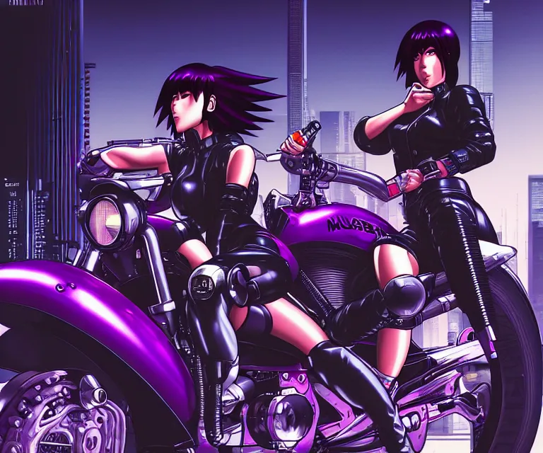 Image similar to motoko kusanagi riding a cyberpunk vehicle in a grungy cyberpunk megacity, bosozoku gang war, cyberpunk vaporwave, by phil jimenez, artgerm, sola digital arts, anti aliasing, raytracing