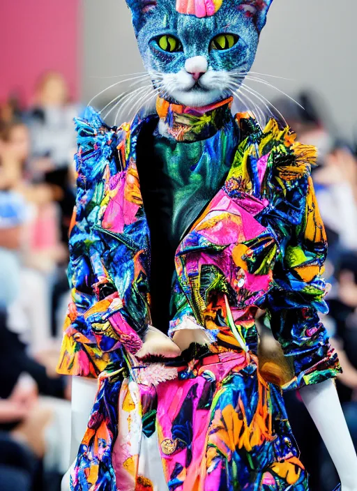 Image similar to hyperrealistic and heavy detailed balenciaga runway show of cats by lisa frank, leica sl 2 5 0 mm, vivid color, high quality, high textured, real life