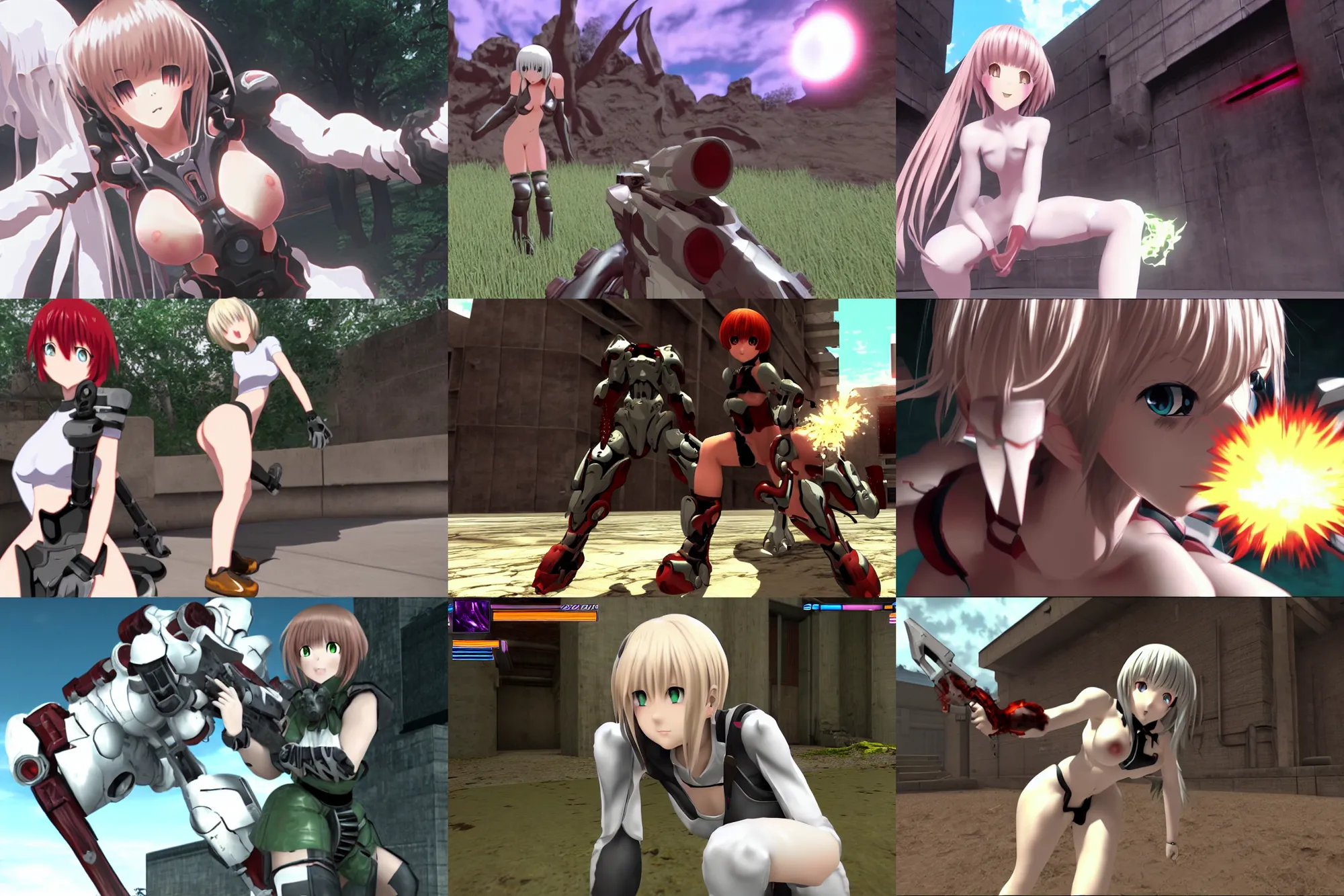 Prompt: an white anime girl in a screenshot of the video game doom, the anime girl is crouching, detailed