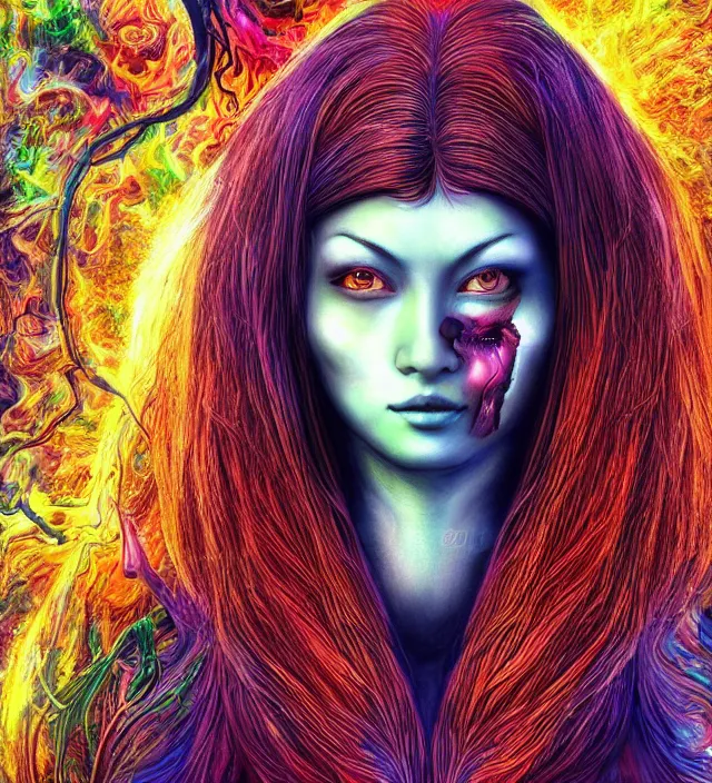 Prompt: taoist photo vibrant color 3 d rendering of a beautiful girl epic photorealistic portrait in ito junji frank miller alex ross escher giger biopunk demonology style detailed trending award winning