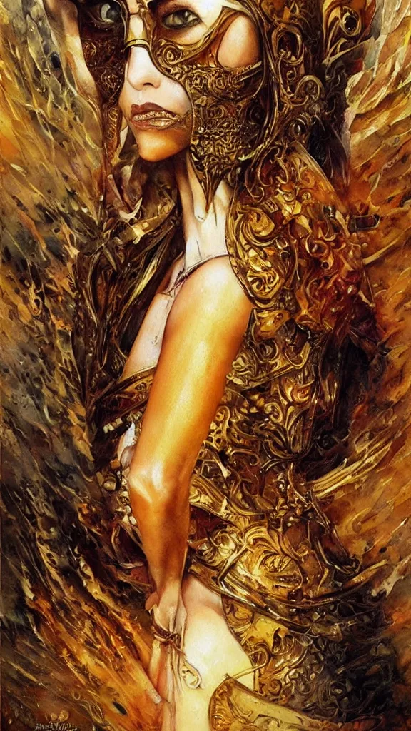 Image similar to a beautiful young medieval warrior, by karol bak, fine art, watercolor, technicolor, angelic