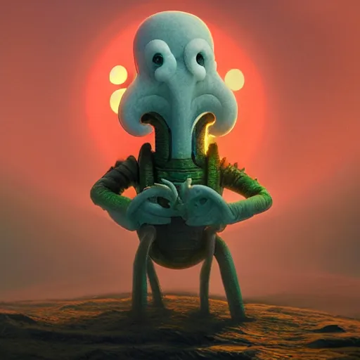 Image similar to squidward as a elden ring boss by Mike Winkelmann