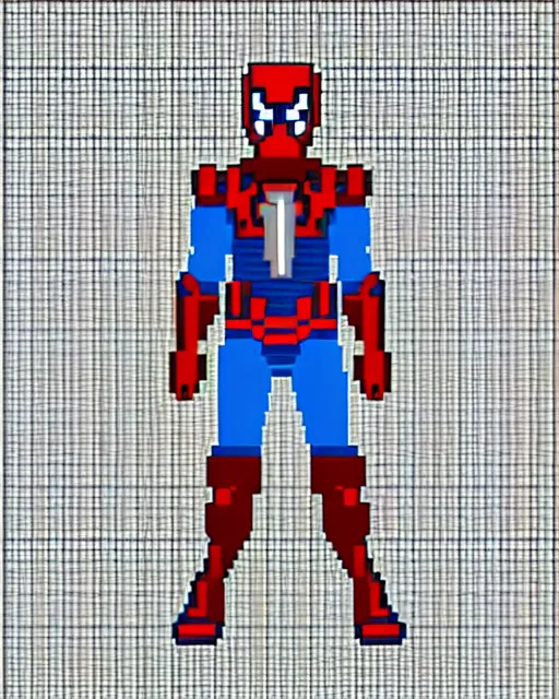 Image similar to a pixel single sprite of armored spiderman ultraman grey fox from metal gear cyborg gay japanese - american hybrid as overwatch character, pixel art, isometric, 3 2 x 3 2, 2 d game art, 1 6 bit, dynamic pose, # pixelart