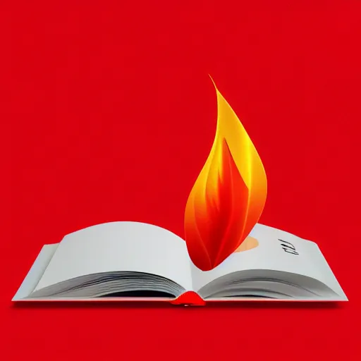 Prompt: 2 dimensional, vector, low poly, white fire hovering over an open book icon, red background, cgsociety, artstation