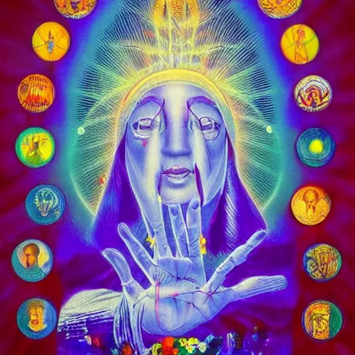 Image similar to Commercialized Spirituality packaged and sold to keep us all from seeking the spirit within and without us all. When you've seen beyond yourself then you may find Peace of mind is waiting there And the time will come when you see we're all one surrealism