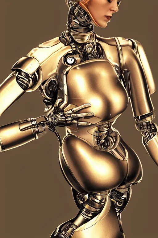 Image similar to a beautiful woman with blonde hair wearing robot suit with wires and light, highly detailed, photorealistic, artstation, smooth