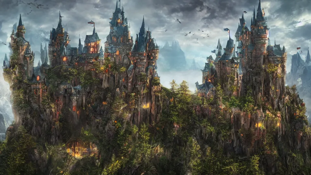 Prompt: fantasy castle, fantasy digital artwork, very very very beautiful scenery, hd, hdr, ue5, ue6, unreal engine 5, cinematic 4k wallpaper, 8k, ultra detailed, high resolution, artstation, award winning