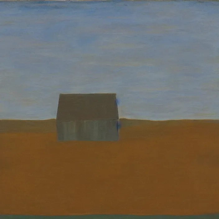 Image similar to a building in a serene landscape, expressionism