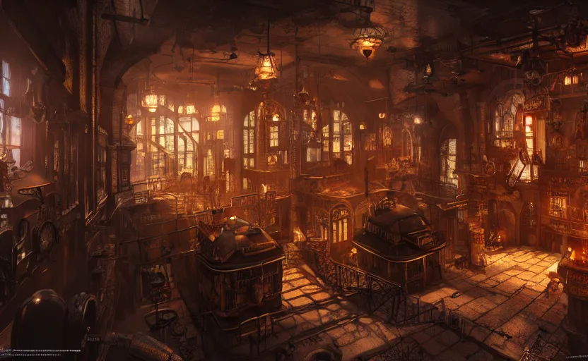 Image similar to inside a steampunk city, highly detailed, 8 k, hdr, award - winning, octane render, artstation