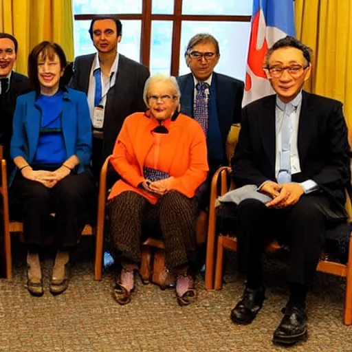 Prompt: a picture of a meeting with senior un officials, but they are cats