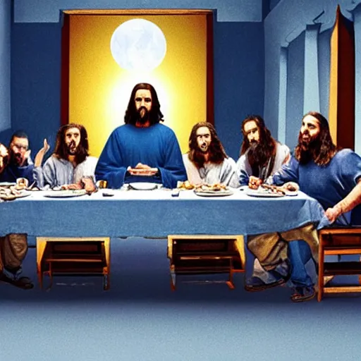 Image similar to the last supper but jesus is a denim blue audi a 4 b 6 avant ( 2 0 0 2 )