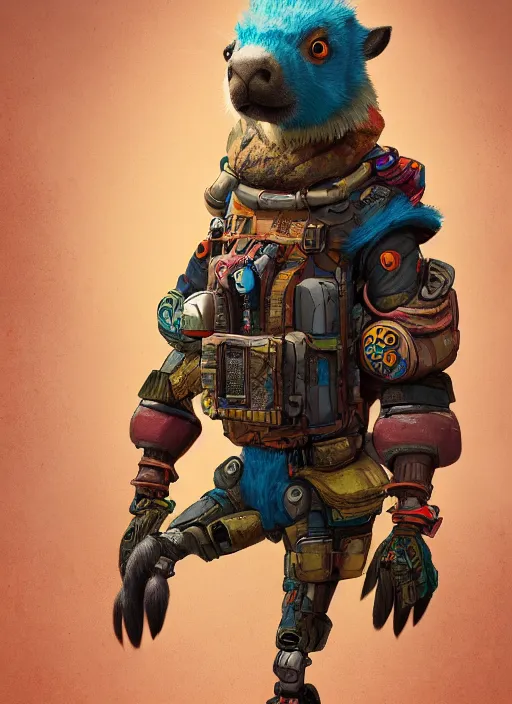 Prompt: cartoon, detailed full body concept art, illustration matte painting, an anthropomorphic capybara pilot in full intricate colorful clothing, ultra detailed, digital art, octane render, 4K, dystopian, biomutant, micro details